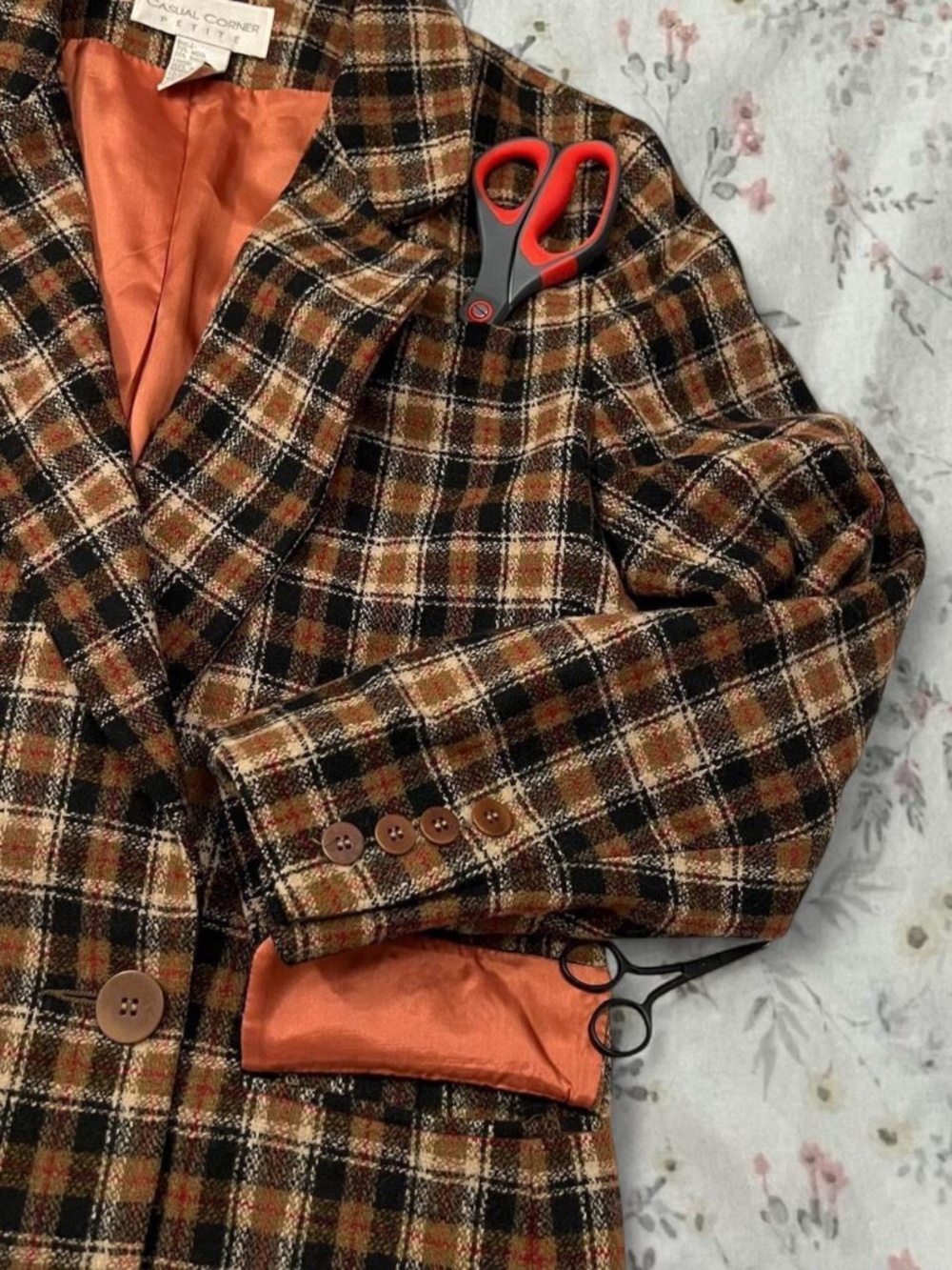 Vintage 90s Autumnal Plaid Blazer Jacket Coat Wool Lined Casual Corner View 4